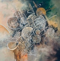 Muhammad Zubair, 36 x 36 Inch, Acrylic on Canvas, Calligraphy Painting, AC-MZR-021